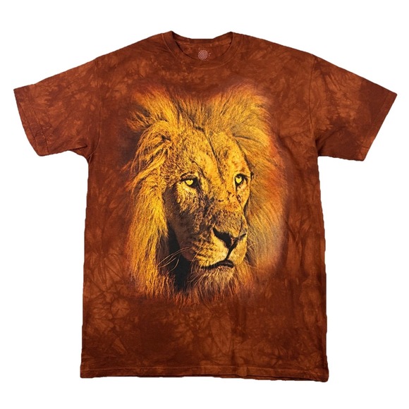 The Mountain Other - The Mountain T Shirt Mens Large Orange Tie Dye Graphic Lion Animal Nature Cotton